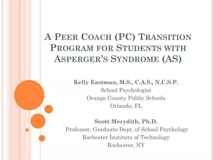 a peer coach pc transition program for students with asperger s syndrome as
