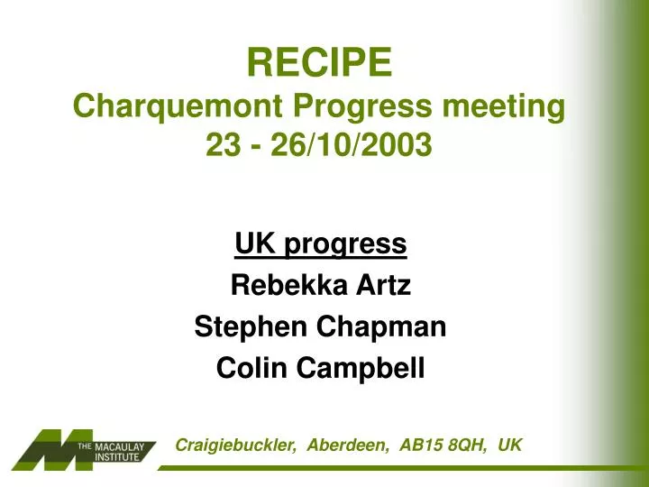 recipe charquemont progress meeting 23 26 10 2003