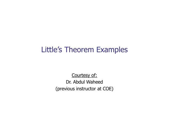 little s theorem examples