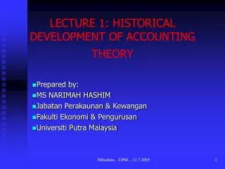 LECTURE 1: HISTORICAL DEVELOPMENT OF ACCOUNTING THEORY