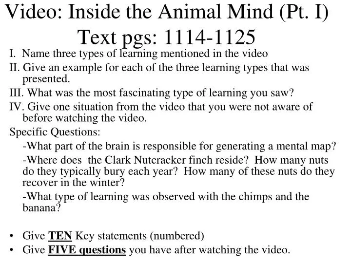 video inside the animal mind pt i text pgs 1114 1125