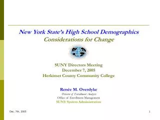NYS High School Demographics Considerations for Change