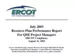 Resource Plan Performance Report for QSE Project Managers - ERCOT Compliance Overview - slide 1