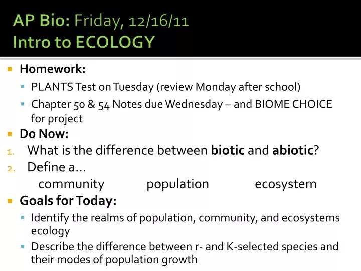 ap bio friday 12 16 11 intro to ecology