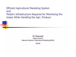 N.S.Ranawat Deputy Director National Institute of Agricultural Marketing(NIAM) JAIPUR