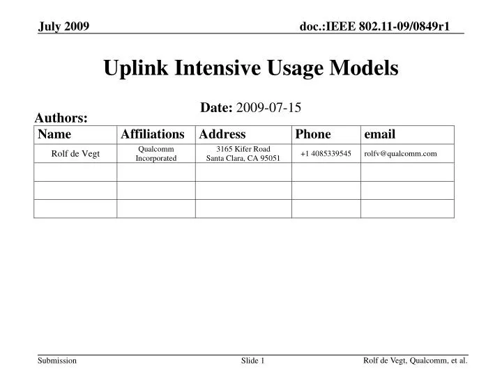 uplink intensive usage models
