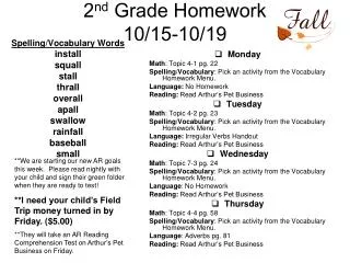 2 nd Grade Homework 10/15-10/19