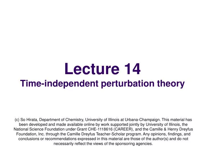 lecture 14 time independent perturbation theory