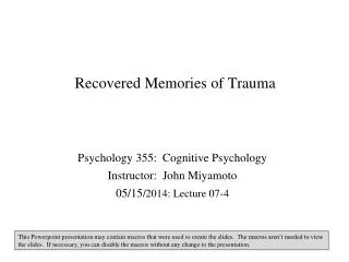 Recovered Memories of Trauma