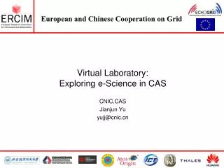 Virtual Laboratory: Exploring e-Science in CAS CNIC,CAS Jianjun Yu yujj@cnic
