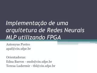 implementa o de uma arquitetura de redes neurais mlp utilizando fpga