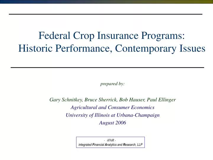 federal crop insurance programs historic performance contemporary issues