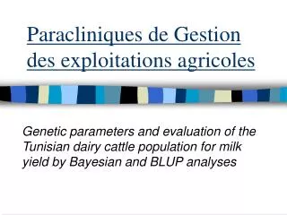 paracliniques de gestion des exploitations agricoles