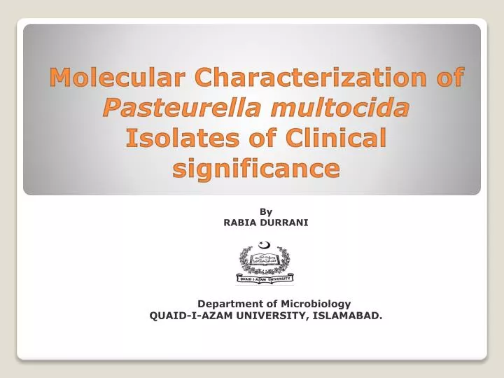 molecular characterization of pasteurella multocida isolates of clinical significance