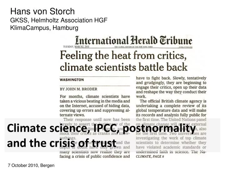 climate science ipcc postnormality and the crisis of trust