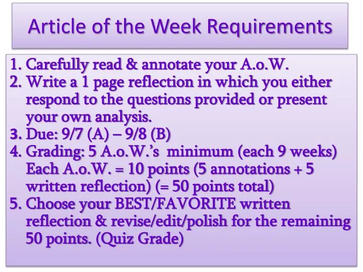 article of the week requirements