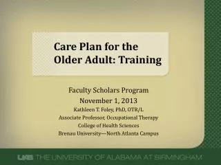 Care Plan for the Older Adult: Training
