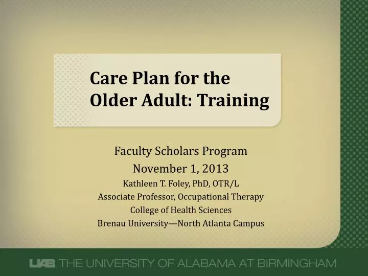 care plan for the older adult training