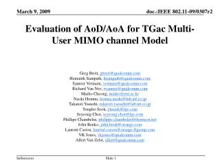 Evaluation of AoD/AoA for TGac Multi-User MIMO channel Model