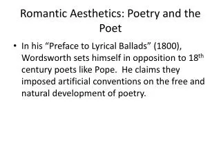 Romantic Aesthetics: Poetry and the Poet