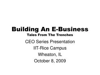 Building An E-Business Tales From The Trenches