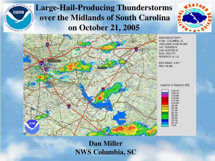 large hail producing thunderstorms over the midlands of south carolina on october 21 2005