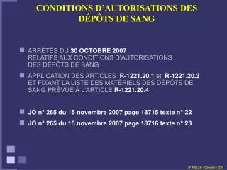 conditions d autorisations des d p ts de sang