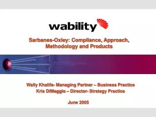 Sarbanes-Oxley: Compliance, Approach, Methodology and Products