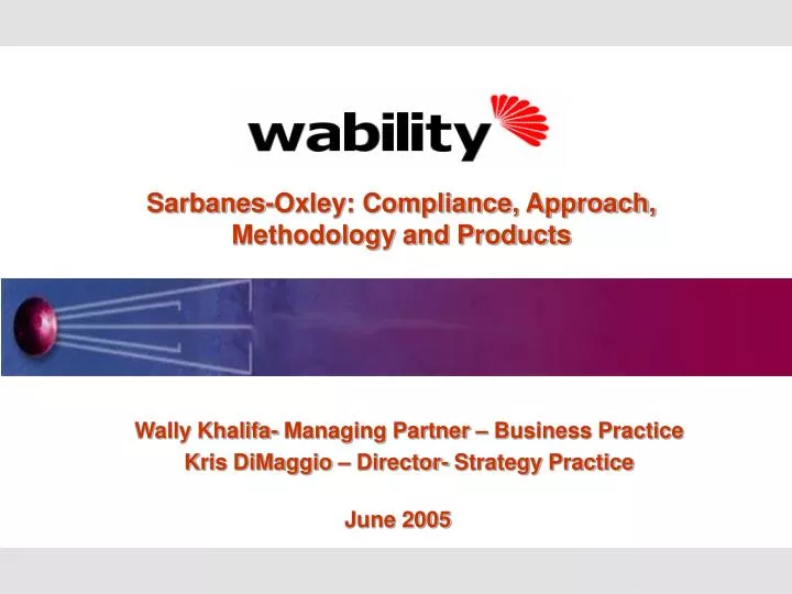 sarbanes oxley compliance approach methodology and products