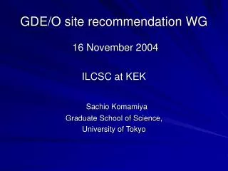 GDE/O site recommendation WG
