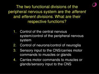 Control of the central nervous system/control of the peripheral nervous system
