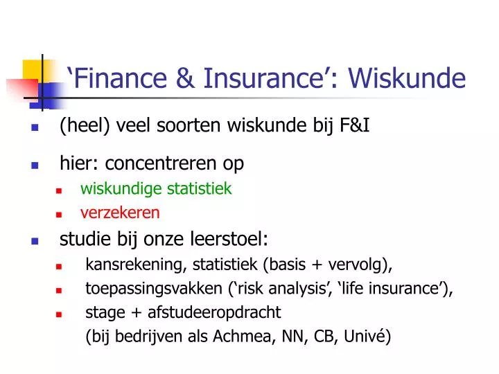 finance insurance wiskunde