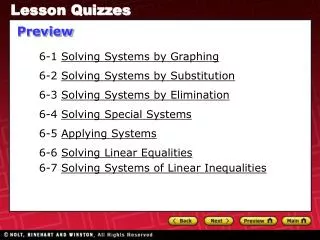 6-1 Solving Systems by Graphing 6-2 Solving Systems by Substitution