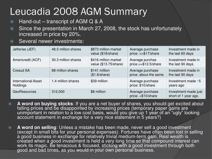 leucadia 2008 agm summary