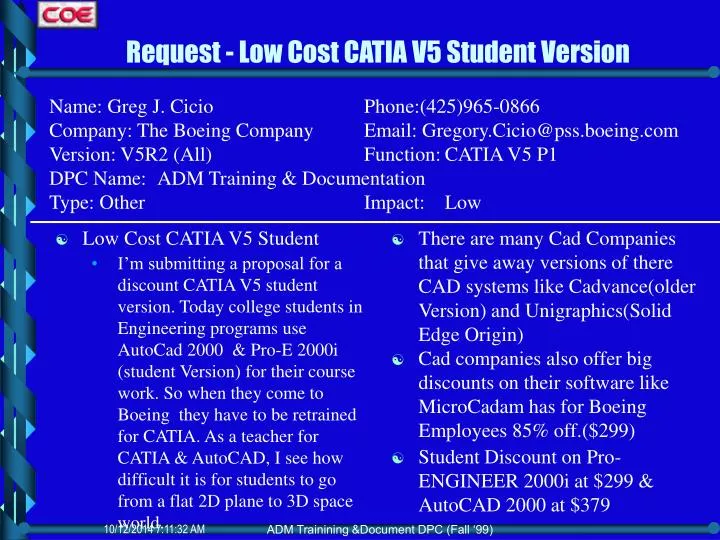 request low cost catia v5 student version