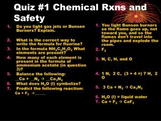 Quiz #1 Chemical Rxns and Safety