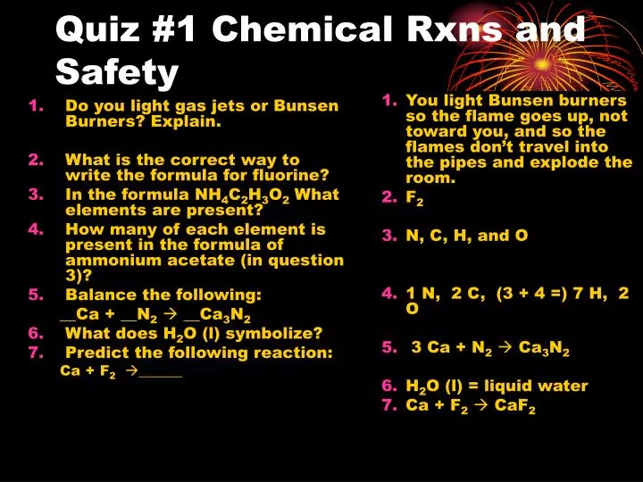 quiz 1 chemical rxns and safety