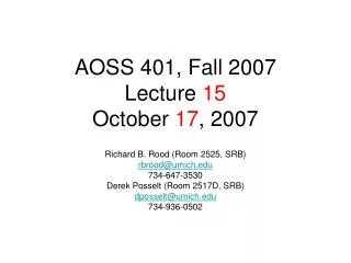 AOSS 401, Fall 2007 Lecture 15 October 17 , 2007