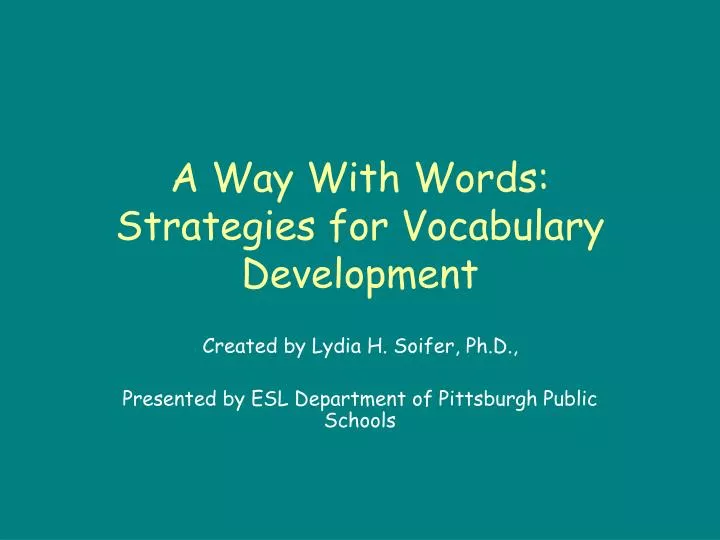 a way with words strategies for vocabulary development
