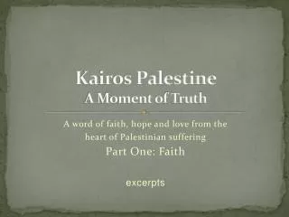 Kairos Palestine A Moment of Truth