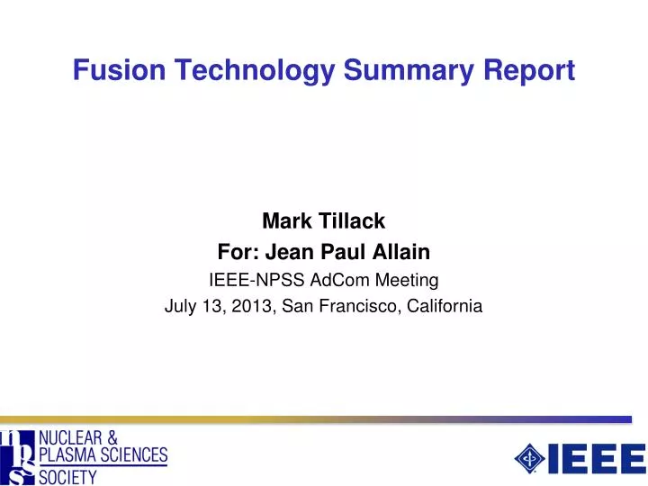 fusion technology summary report