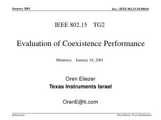 ieee 802 15 tg2 evaluation of coexistence performance monterey january 16 2001