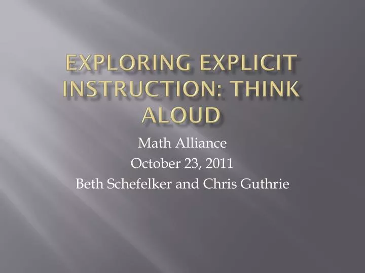 exploring explicit instruction think aloud
