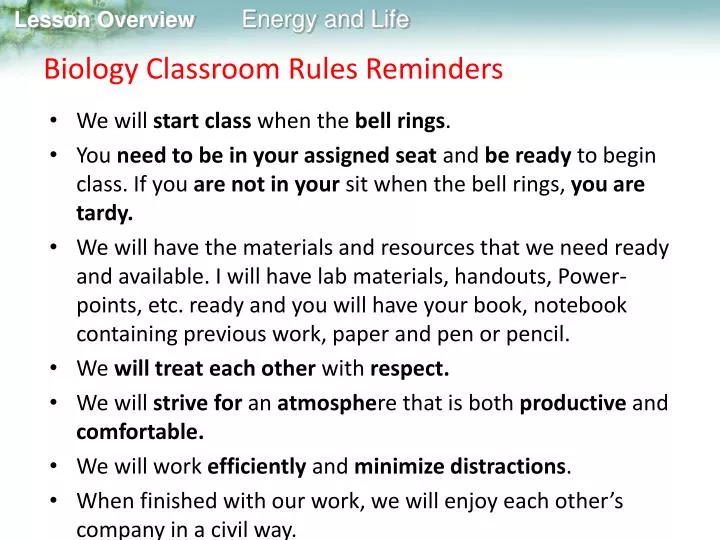 biology classroom rules reminders
