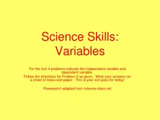 Science Skills: Variables