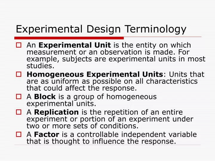 experimental design terminology