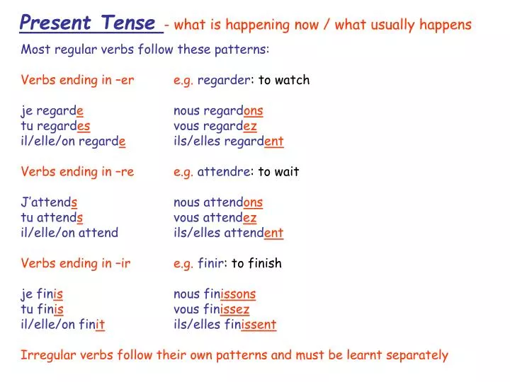 present tense what is happening now what usually happens