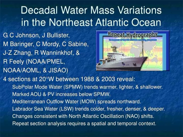 decadal water mass variations in the northeast atlantic ocean
