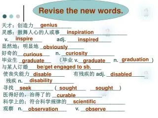 Revise the new words.