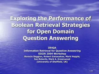 Exploring the Performance of Boolean Retrieval Strategies for Open Domain Question Answering